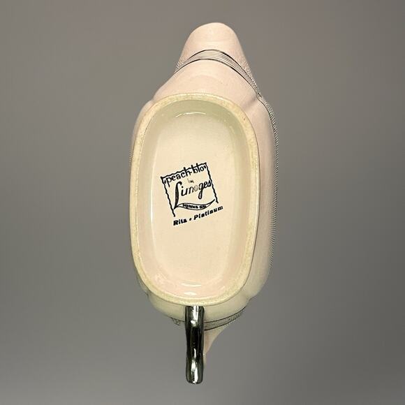 Limoges Peach Blo Ritz Platinum Gravy Boat Seabring Ohio Platinum Etching Trim - Picture 6 of 9